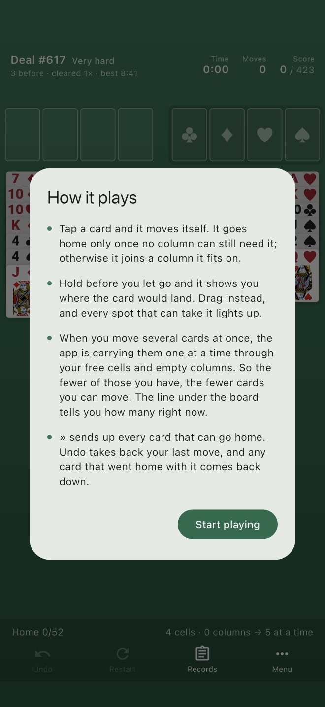 How to play: the rules and the controls, all on one screen.